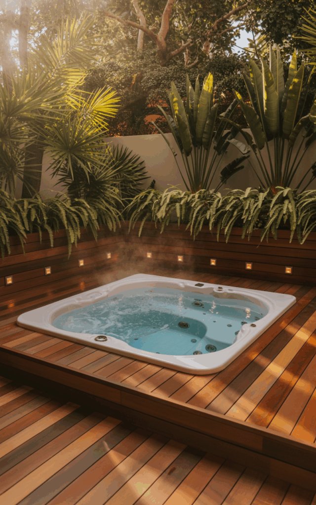 Frame your outdoor jacuzzi with warm wooden decking
