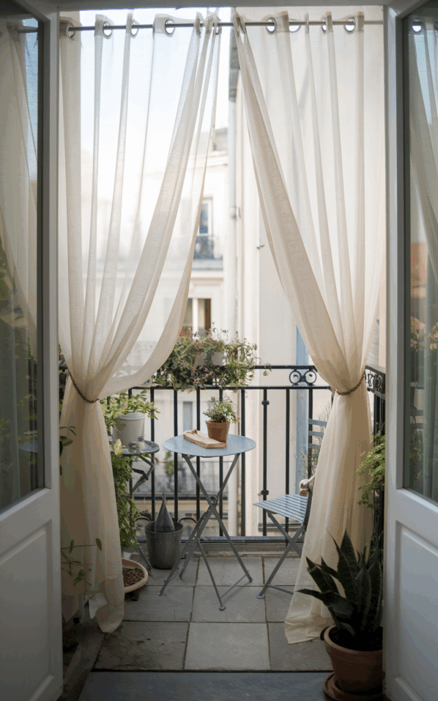 Hang sheer outdoor curtains for privacy