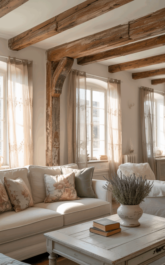 Incorporate Weathered Wooden Beams for Rustic Drama