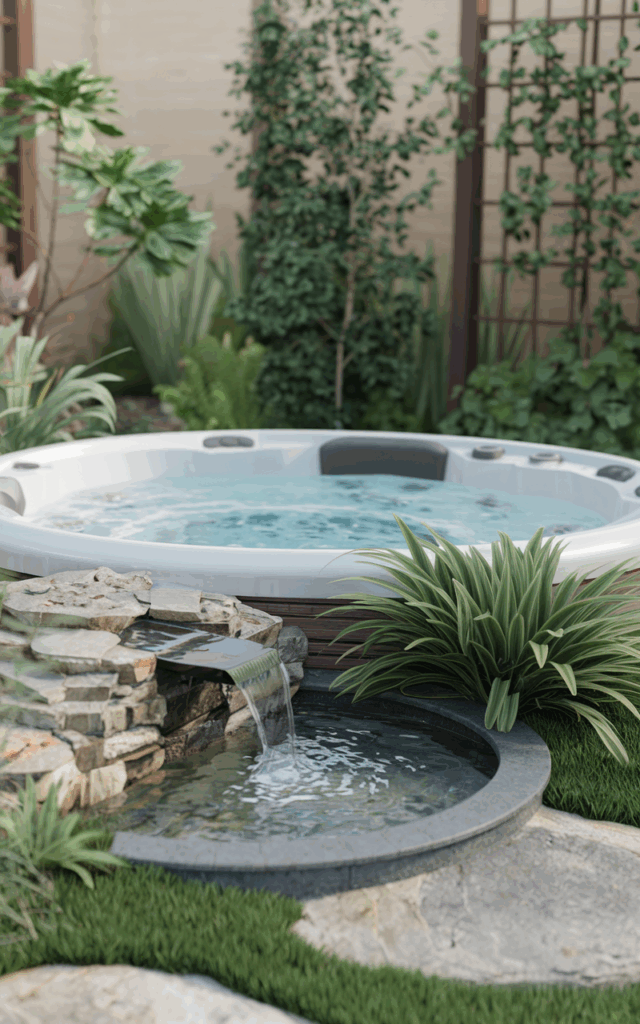 Incorporate a water feature near your outdoor jacuzzi