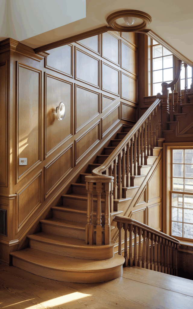 Incorporate decorative wall paneling along the staircase.