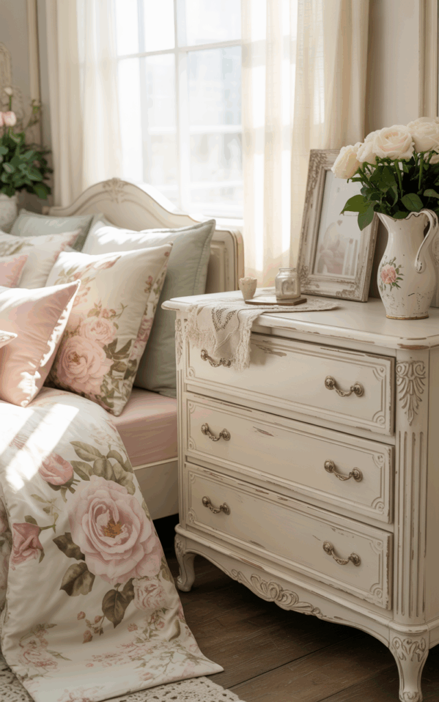 Incorporate distressed white furniture