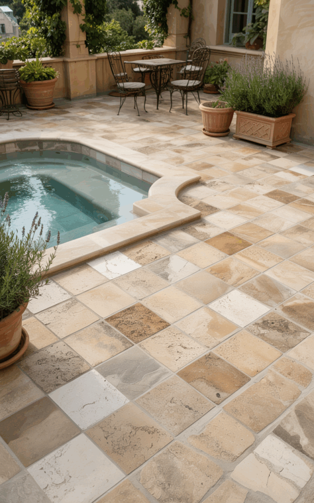 Incorporate natural stone flooring around your outdoor jacuzzi