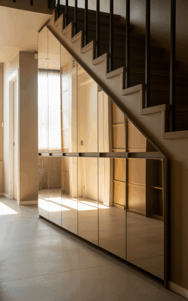 Install Mirror-Front Cabinets to Reflect Light