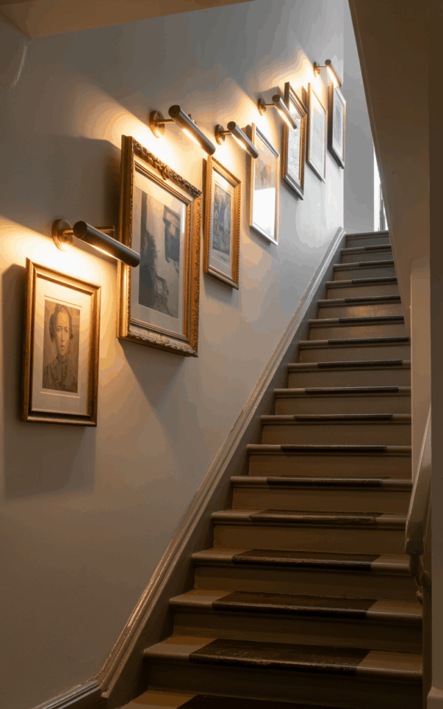 Install Picture Lights Above a Stair Gallery Wall