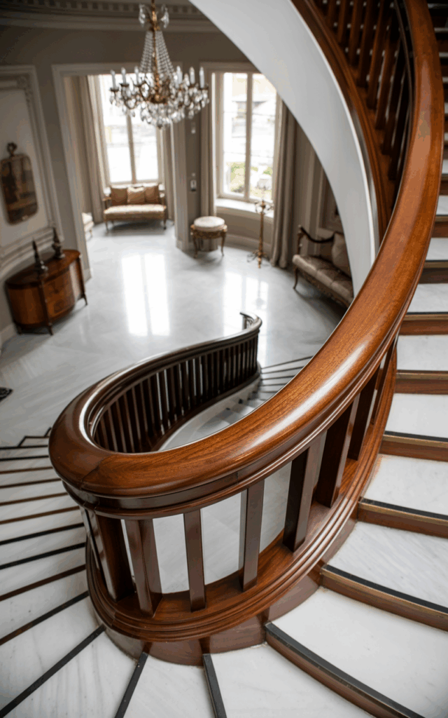 Install a curved wooden handrail for elegance