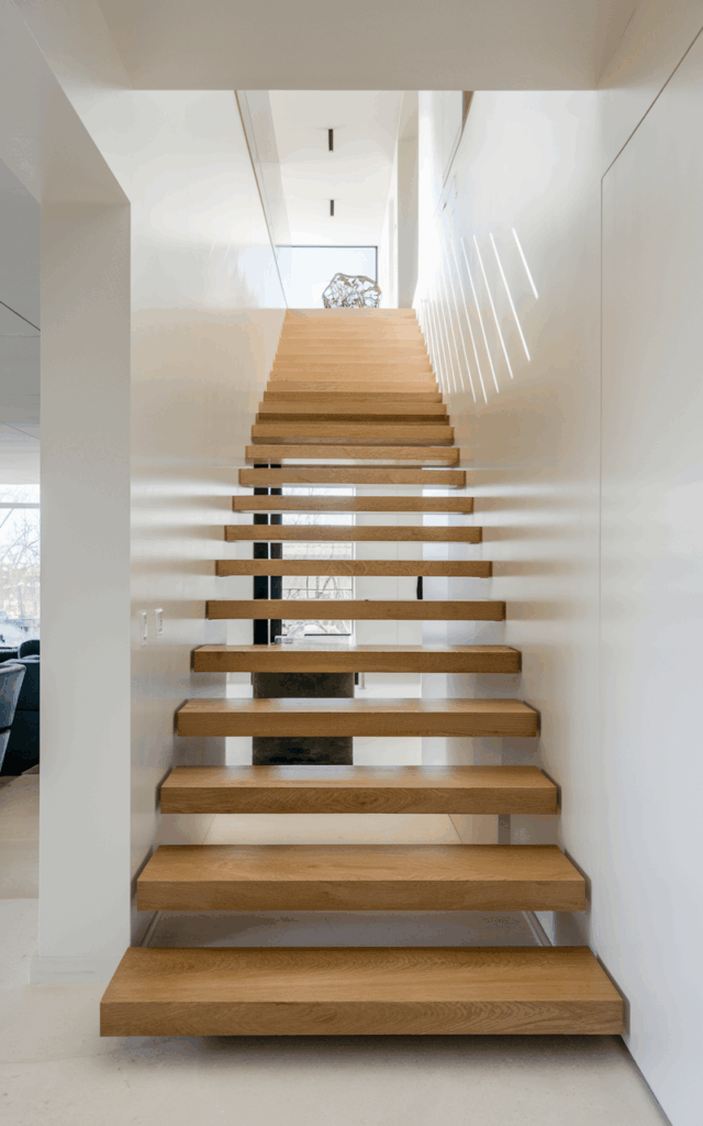 Install a floating staircase with thick treads.