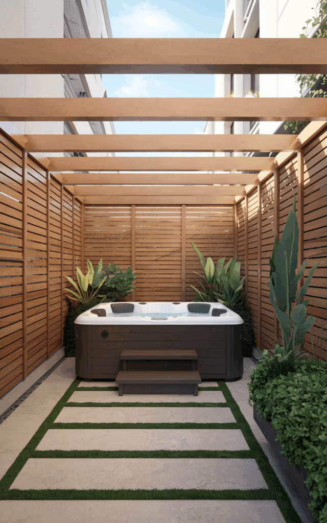 Install a retractable privacy screen around your outdoor jacuzzi