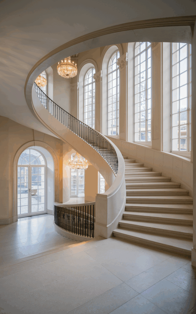 Install a sweeping curved staircase.