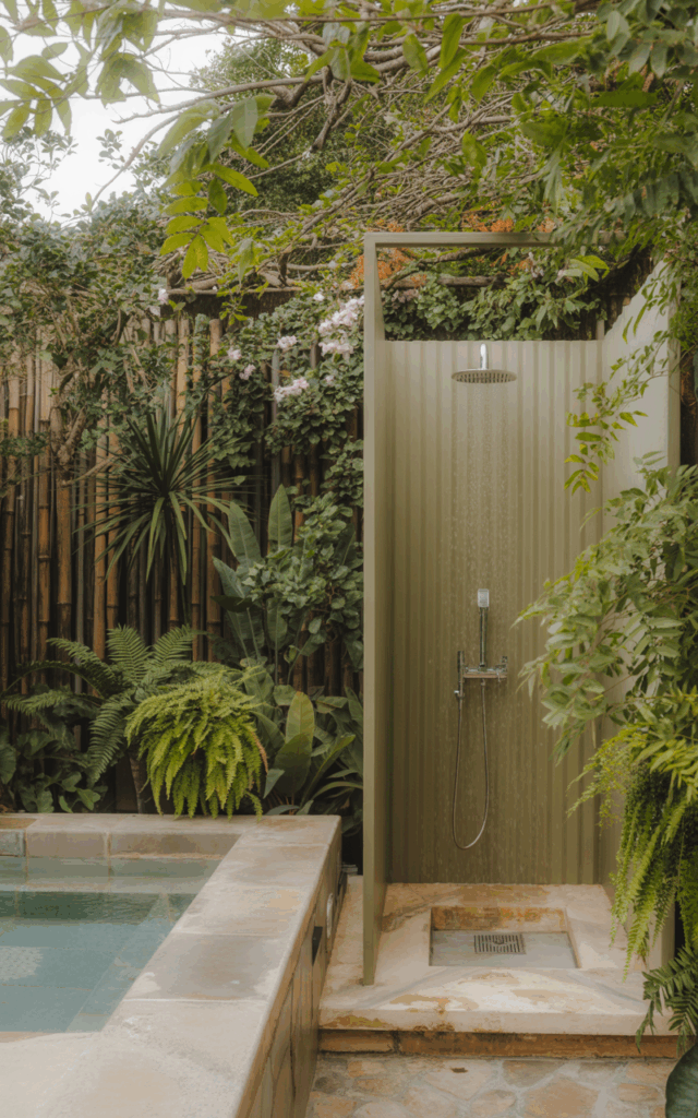 Install an outdoor shower beside your outdoor jacuzzi