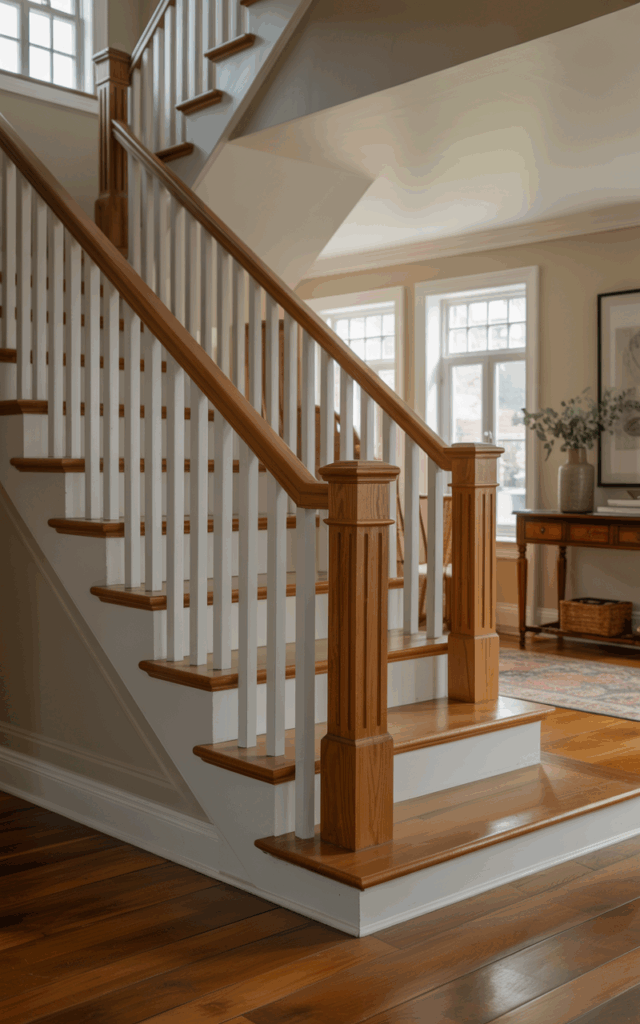 Install classic vertical wooden balusters for a timeless look