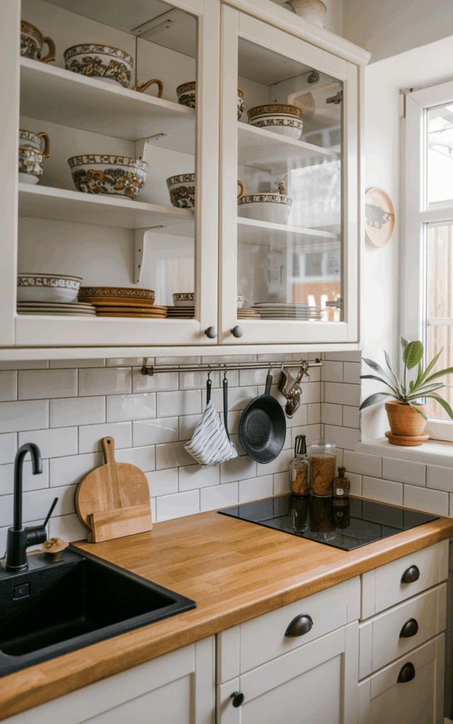 Install glass cabinet fronts strategically