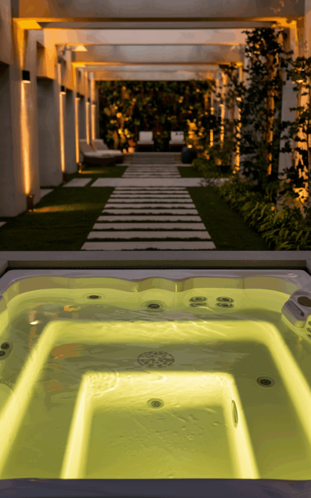 Install subtle LED lighting inside and around your outdoor jacuzzi