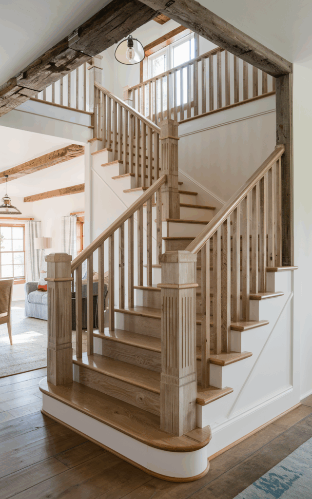 Keep the railing natural and unfinished for a rustic feel