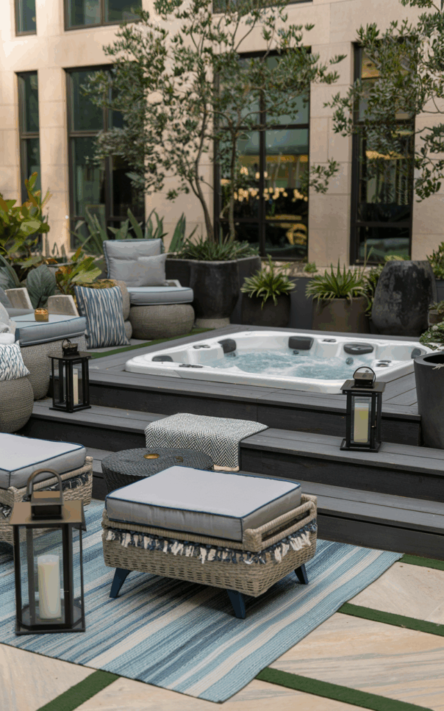 Layer cozy outdoor seating around your outdoor jacuzzi