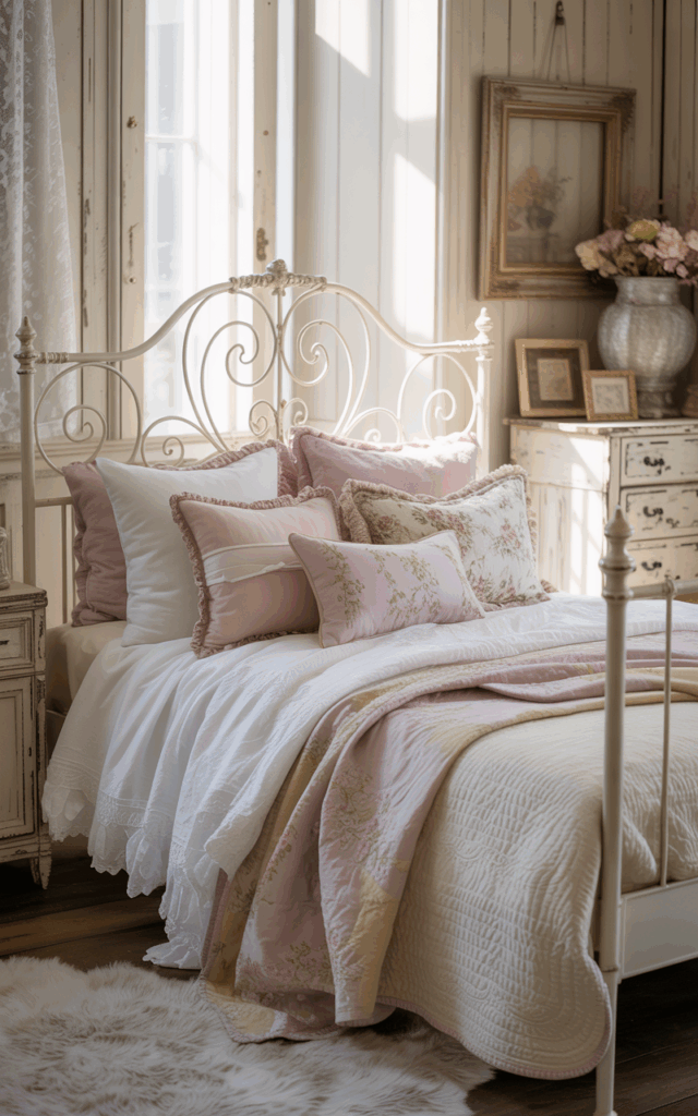 Mix Iron Bed Frames with Soft Ruffled Bedding