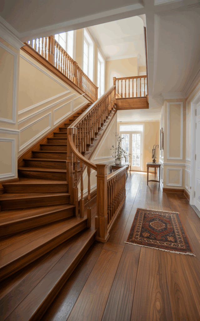 Mix wood tones for architectural depth.