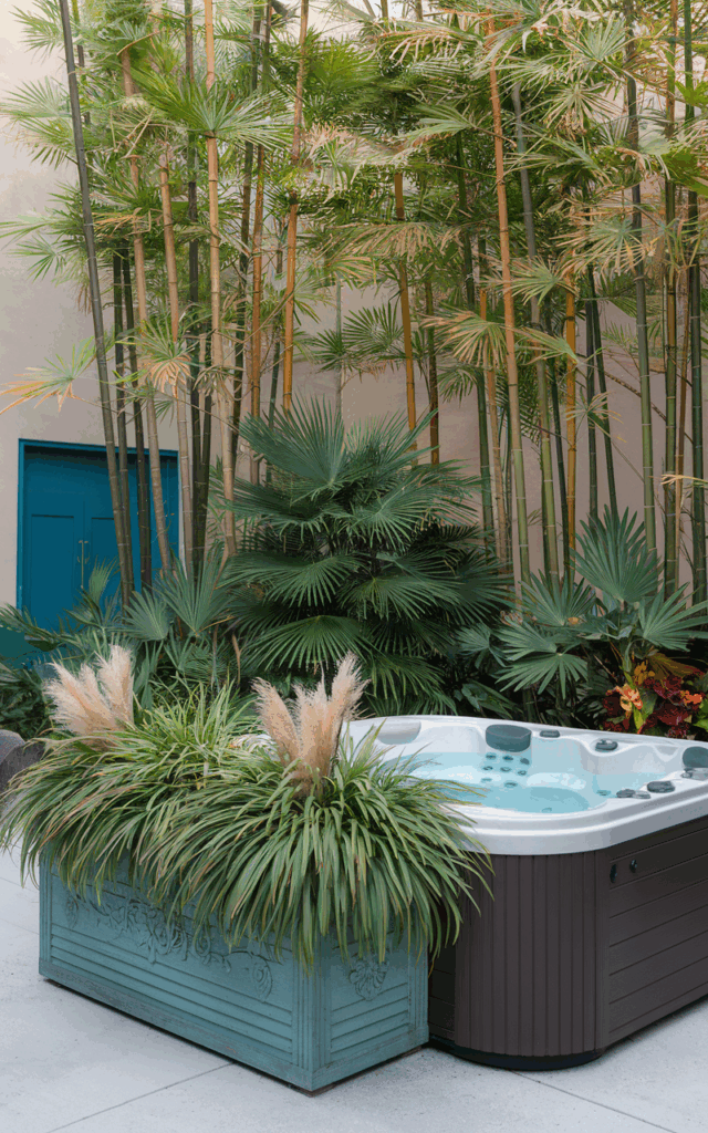Surround your outdoor jacuzzi with tall privacy plants