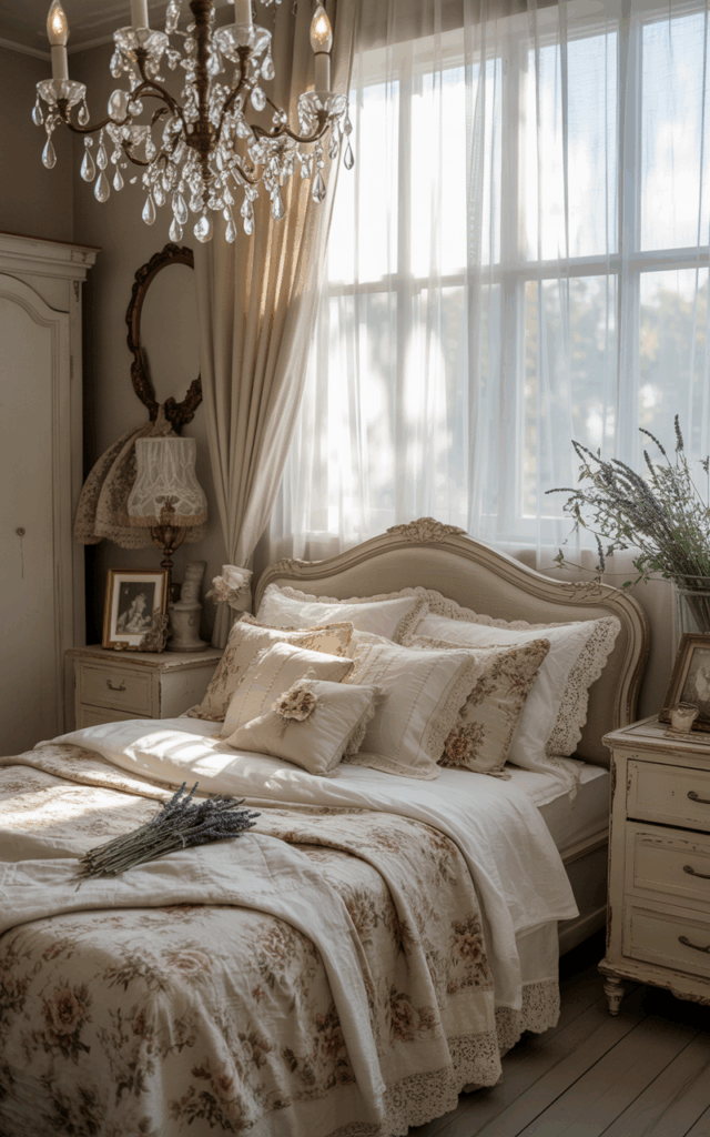 Swap harsh lighting for a crystal or beaded chandelier