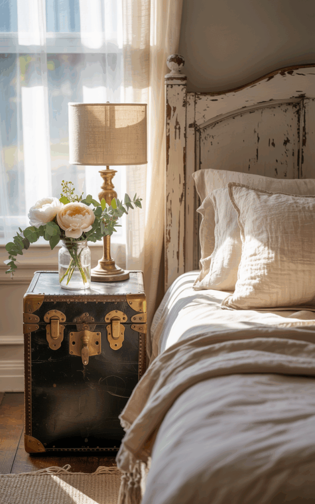 Use a vintage trunk as bedside storage