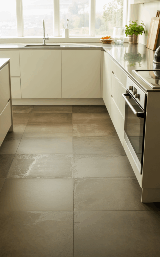 Use large-format floor tiles to reduce visual clutter