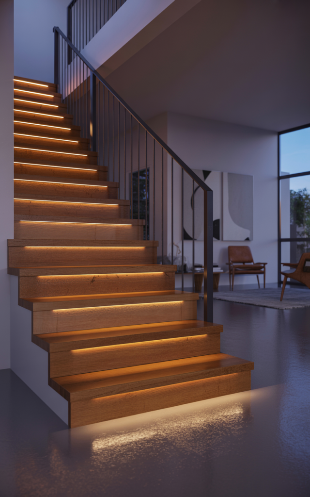 Add LED Lighting Beneath Each Wood Tread