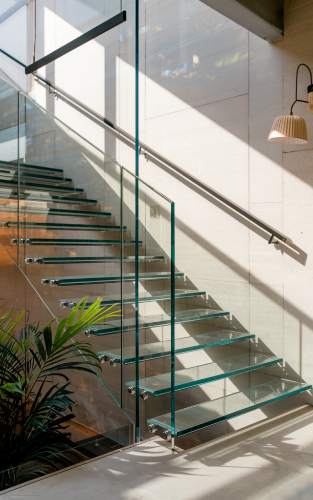 Add a Slim Black Handrail Floating Over Glass