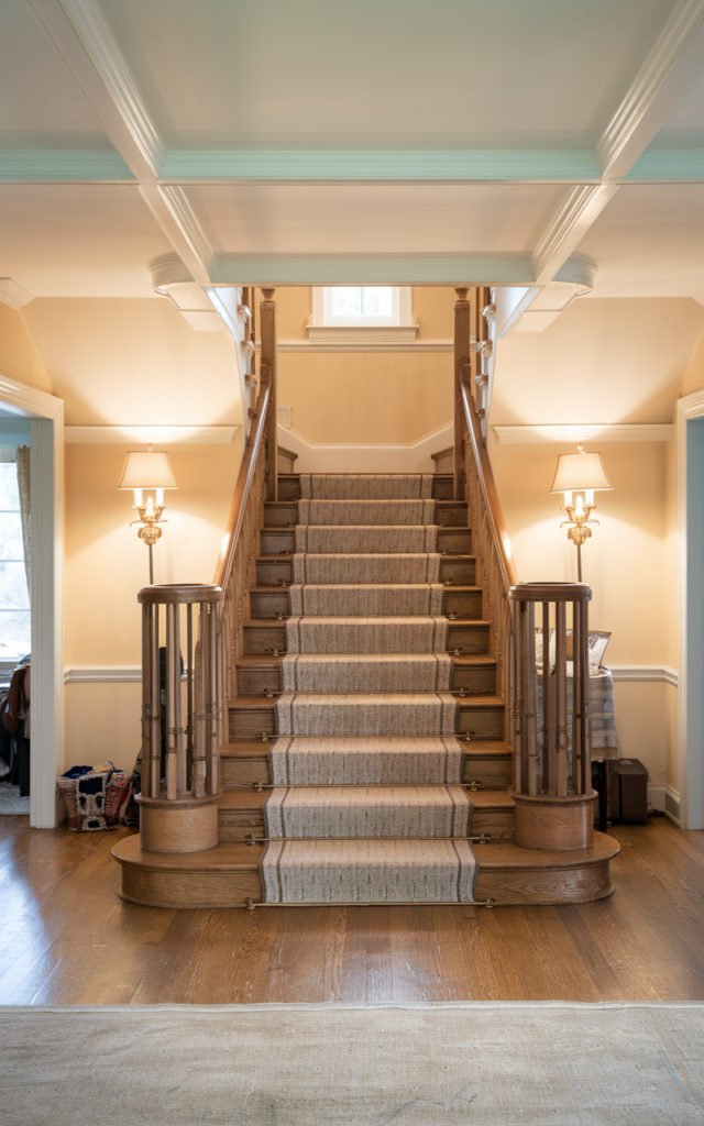 Add a Wood Staircase Runner for Warmth