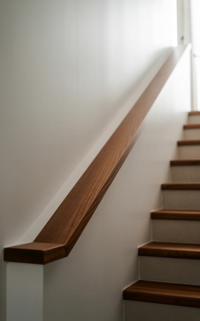 Add a continuous wood accent strip that follows the angle