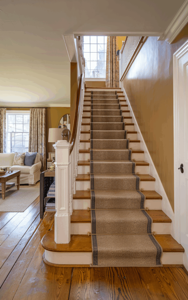 Add a contrasting runner on open treads