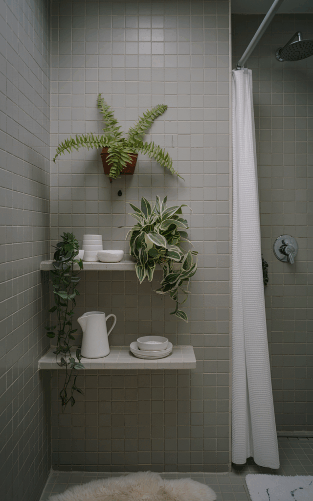Add a plant to your bathroom shelf