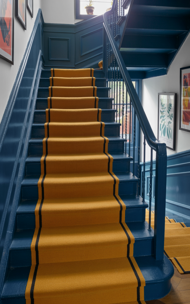 Add a pop of color on painted stairs.