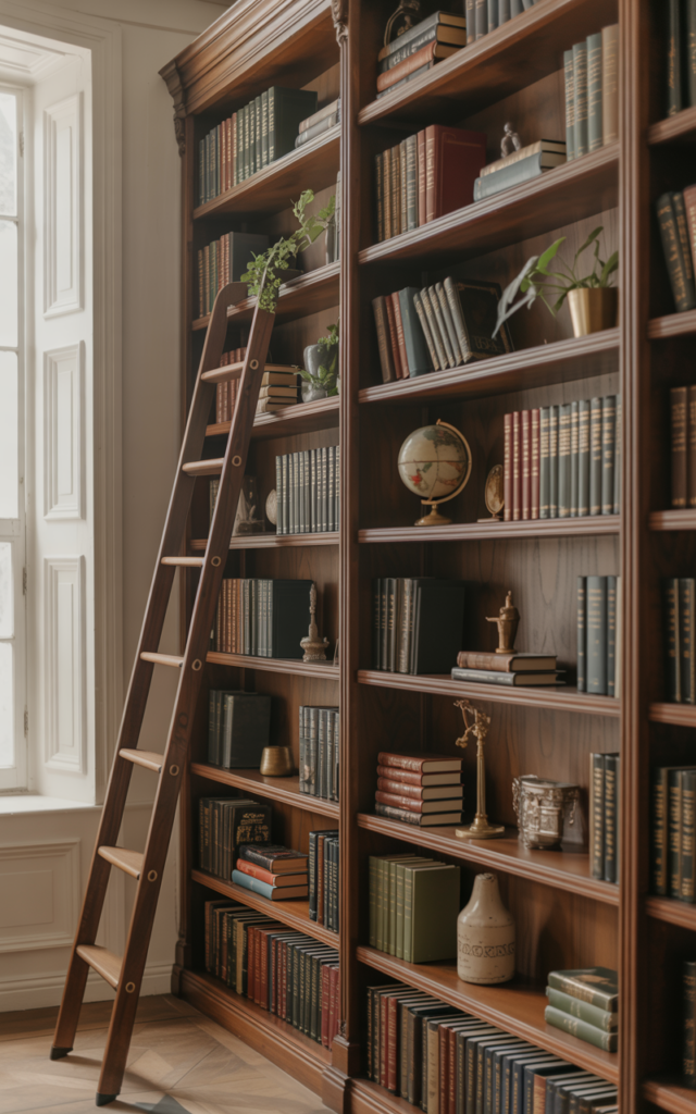 Add a rolling ladder for a classic library feel