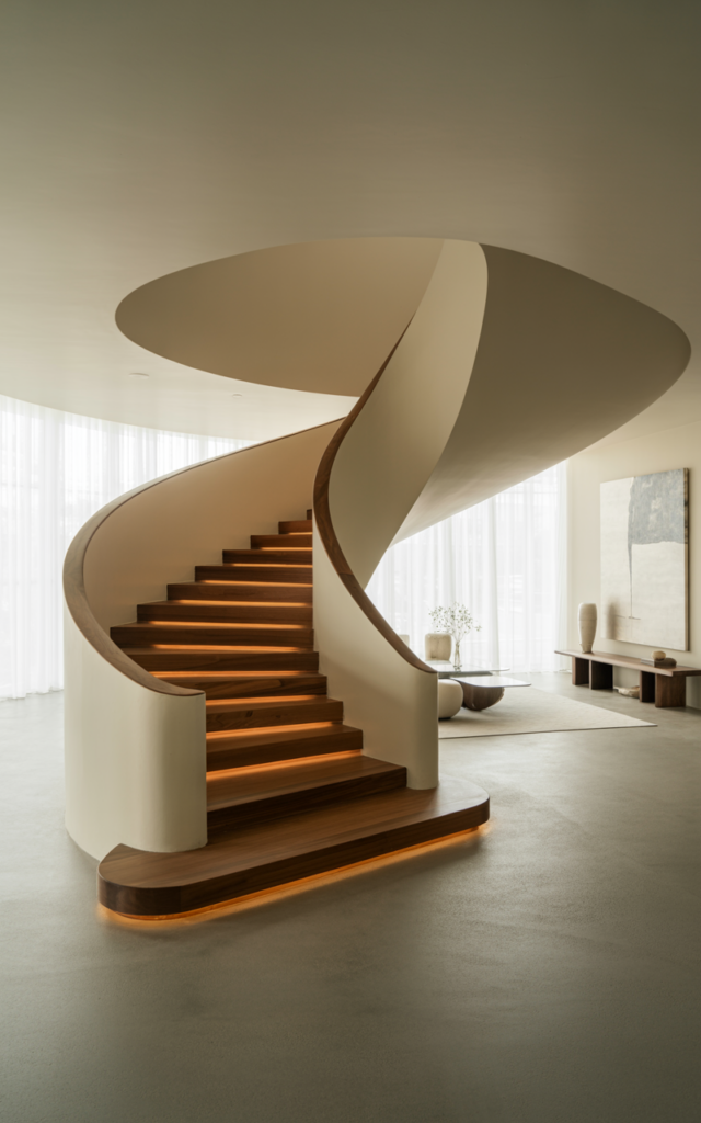 Add a sculptural curved staircase