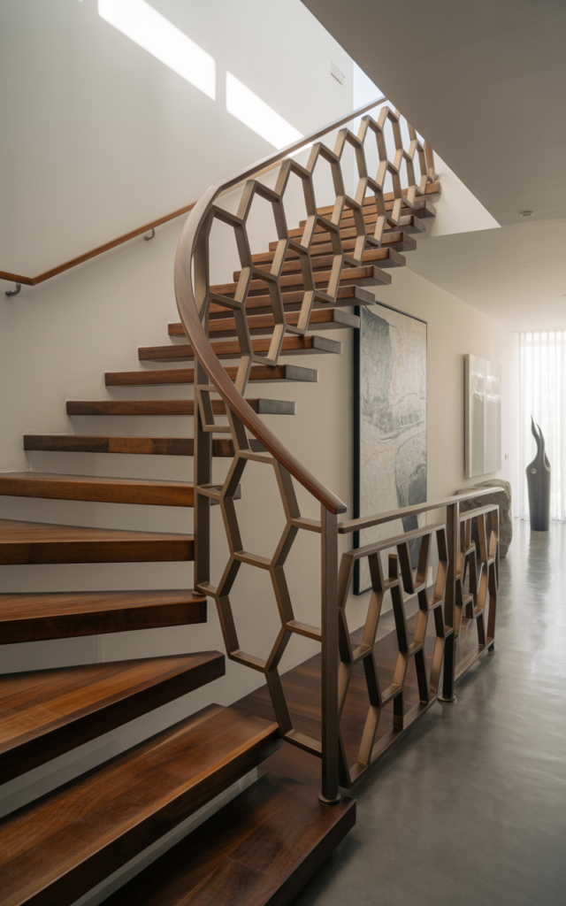 Add a sculptural metal feature railing