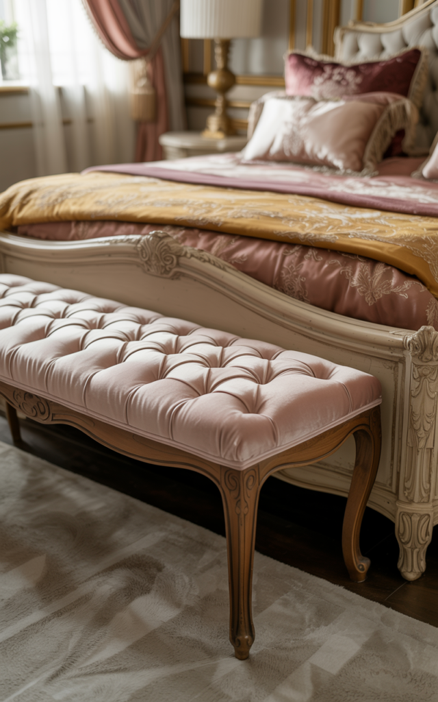 Add a tufted bench at the foot of the bed.