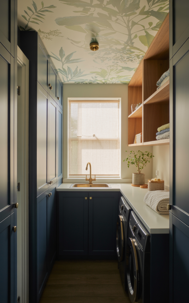 Add a wallpapered ceiling for an unexpected design moment