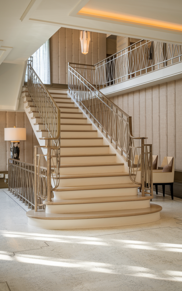 Add brass or gold railing details for glam