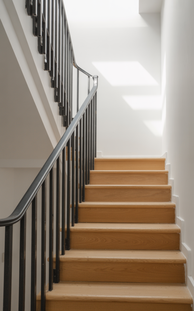 Add contrast with black stair railings