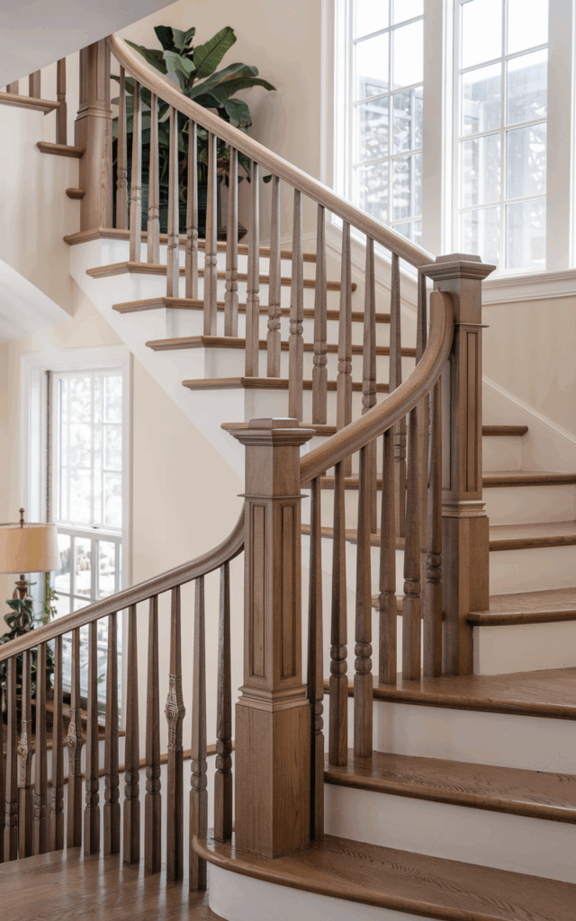 Add decorative metal brackets under the handrail.