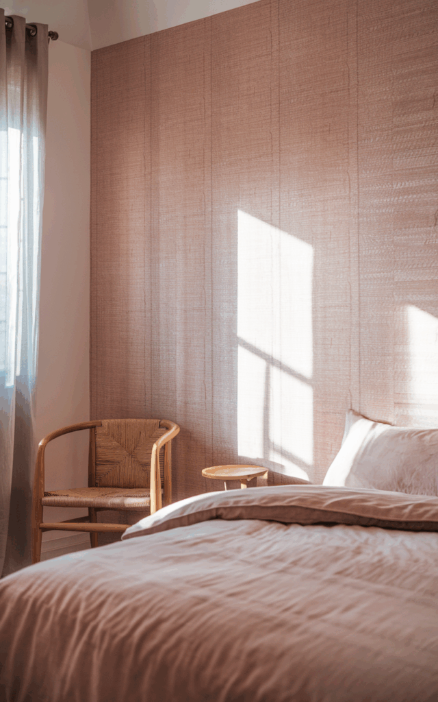 Add earthy pink wallpaper with subtle texture