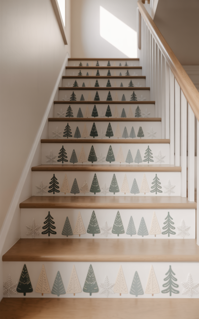 Add stair riser decals with holiday patterns.