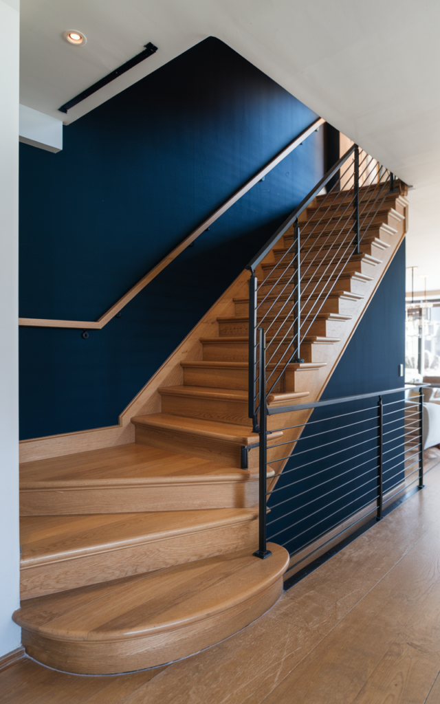 Anchor the staircase with a bold accent wall