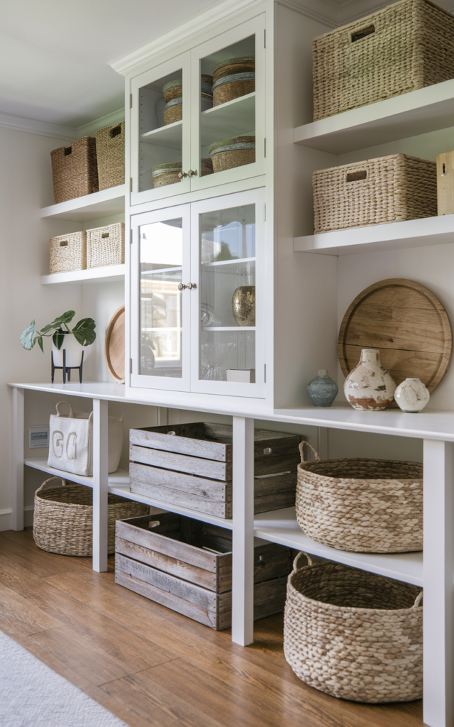 Blend modern storage with rustic charm