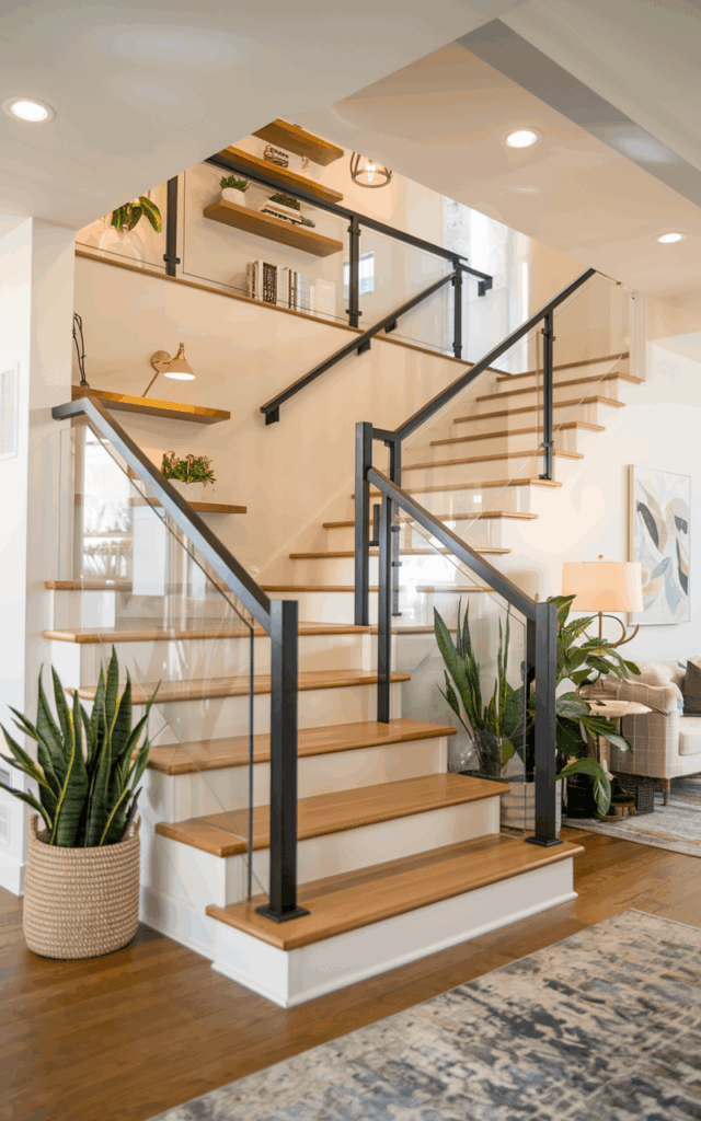 Blend wood and glass for a warm-modern mix