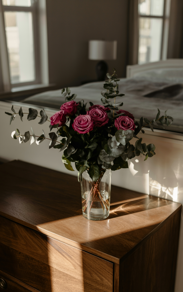 Bring in fresh flowers in deep tones.