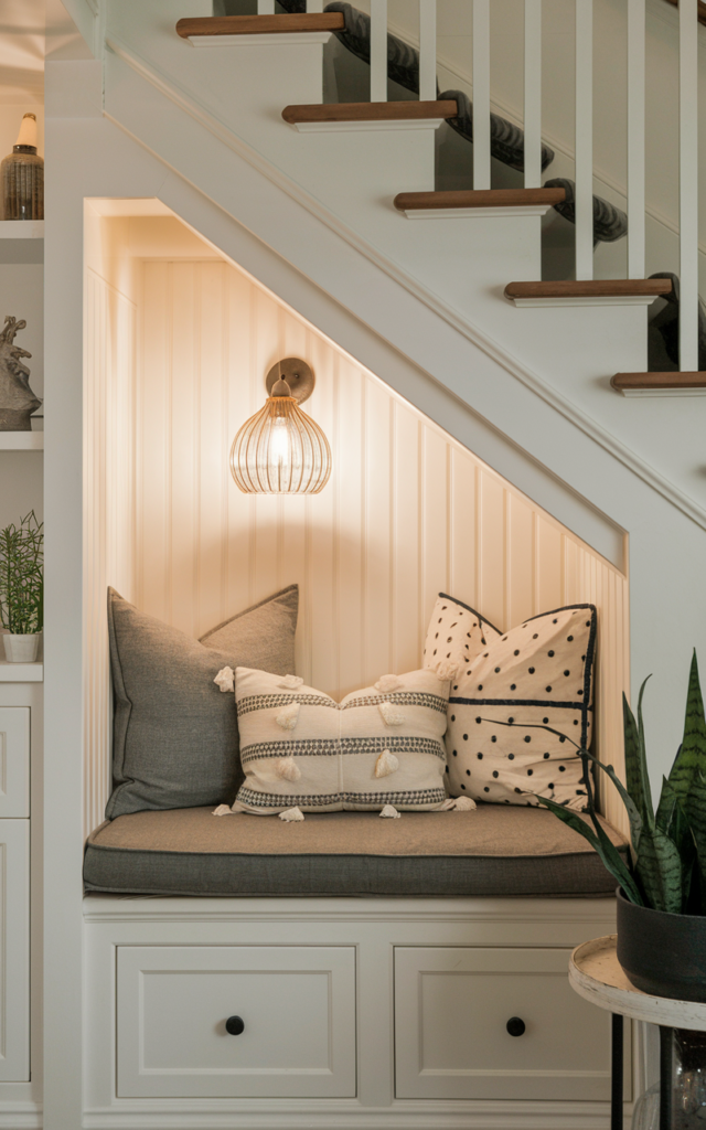 Build a cozy reading nook under the stairs