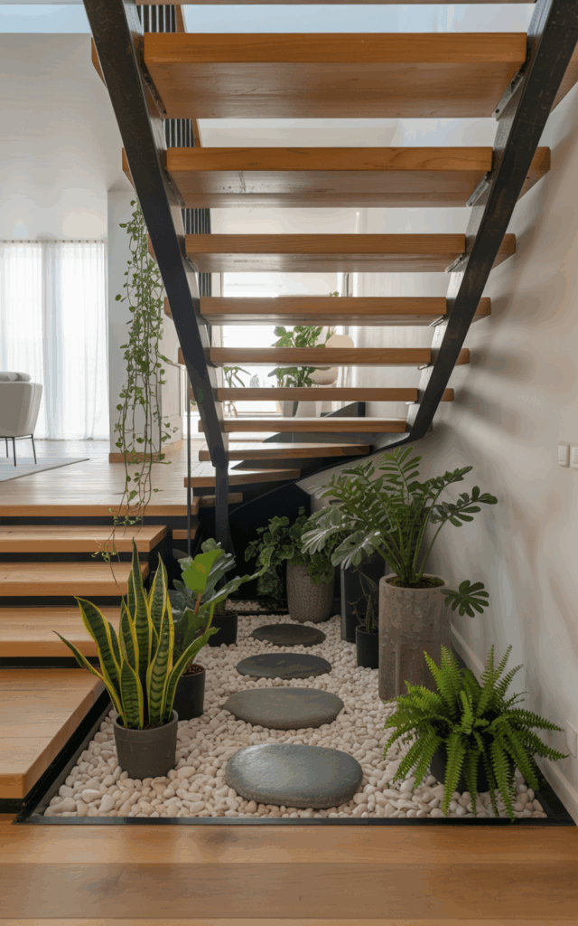Build open stairs with under-stair greenery