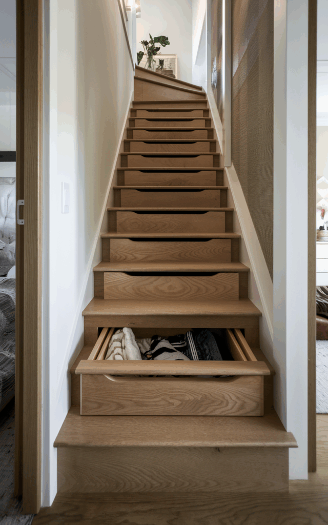 Build storage drawers into each stair tread