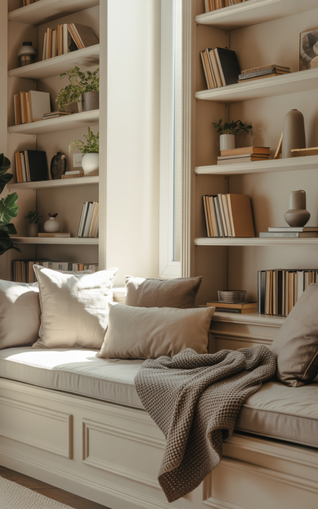 Carve out a reading nook within the shelves